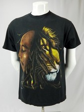 Bob Marley T Shirt Lion Zion Rootswear Graphic Print Black Cotton Mens Large