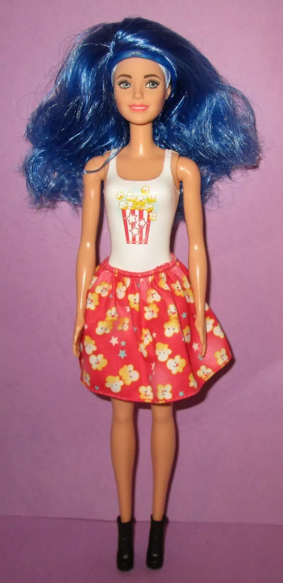 Barbie Color Reveal Green Tube Millie Blue Hair Snack Popcorn Food Scented Doll