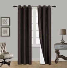 TWO HEAVY THICK panels SILKY BLACKOUT BROWN grommet window curtain LINED K92