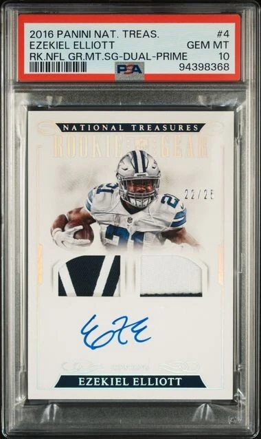 Ezekiel Elliott Panini National Treasures Rookie NFL Gear Materials Signatures #4 Dual-Prime