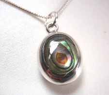Reversible Abalone and Mother of Pearl 925 Sterling Silver Oval Pendant