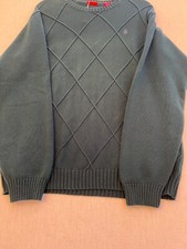 Izod Sweater Mens Large Green Argyle Cotton