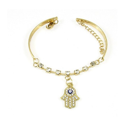 Alternate view of Gold Plated Hand Bracelet Chain Hamsa Evil Eye Crystal Bangle Hot