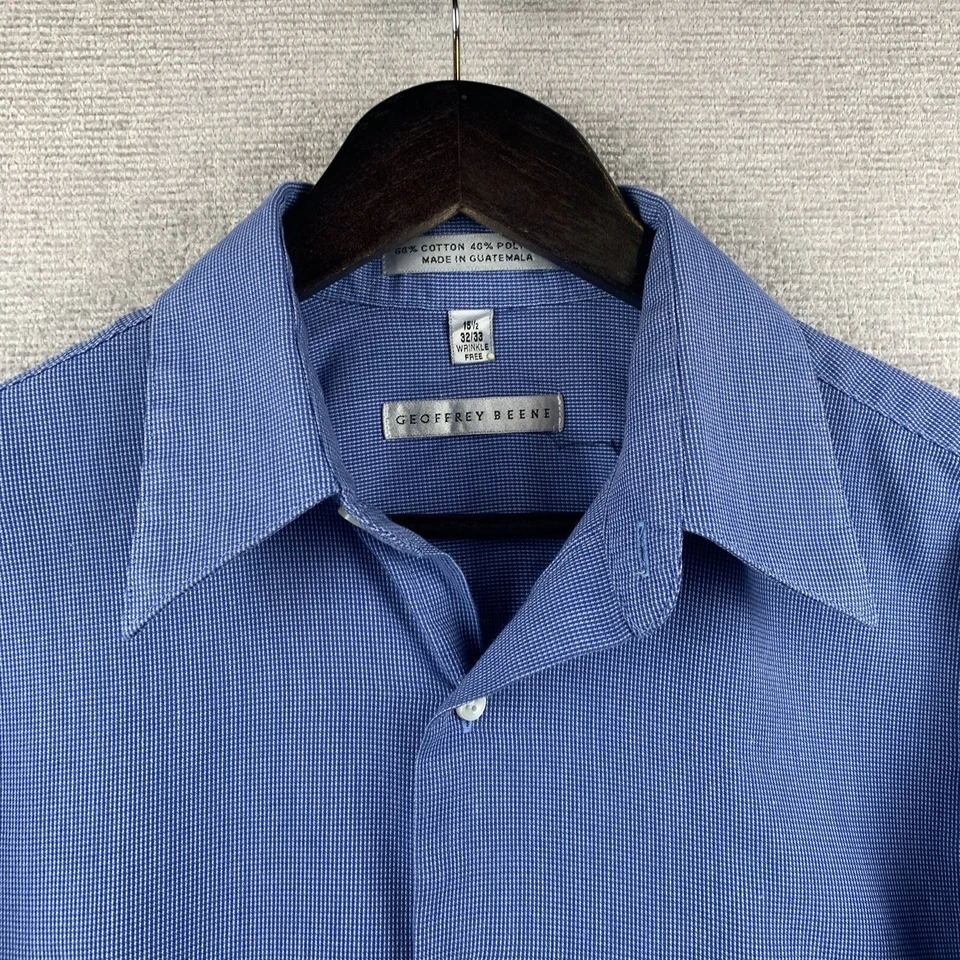 Camisa con botones GEOFFREY BEENE para hombre talla 15 1/2 - 32/33 azul clásica sin arrugas Foto 3 de 4