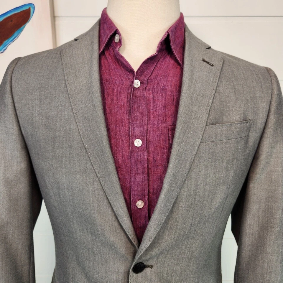 J. Ferrar Mens 2 Button Slim Fit Blazer Jacket Grey Solid Polyester Blend Sz 40L - Image 4 of 4