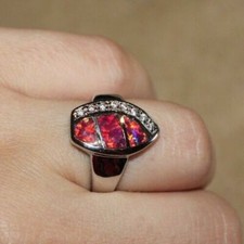 fire opal ring gemstone silver plate jewelry 6.5 8 cocktail wedding evening band