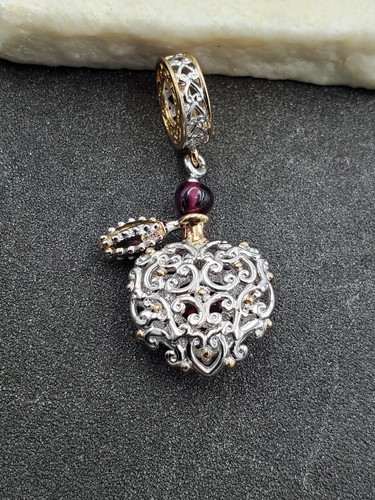Michael Valitutti Gems en Vogue Garnet Gold Sterling Heart Perfume Charm Pendant - Picture 7 of 10