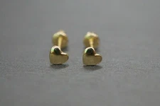 14K Solid Yellow Gold 3.5MM Tiny Small Polished Heart Scew Back Earrings.