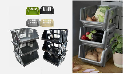 Aufbewahrungskorb 3 Ebenen Kunststoff Obst Gemüse Stapelbar Regal Küche Büro 18 cm