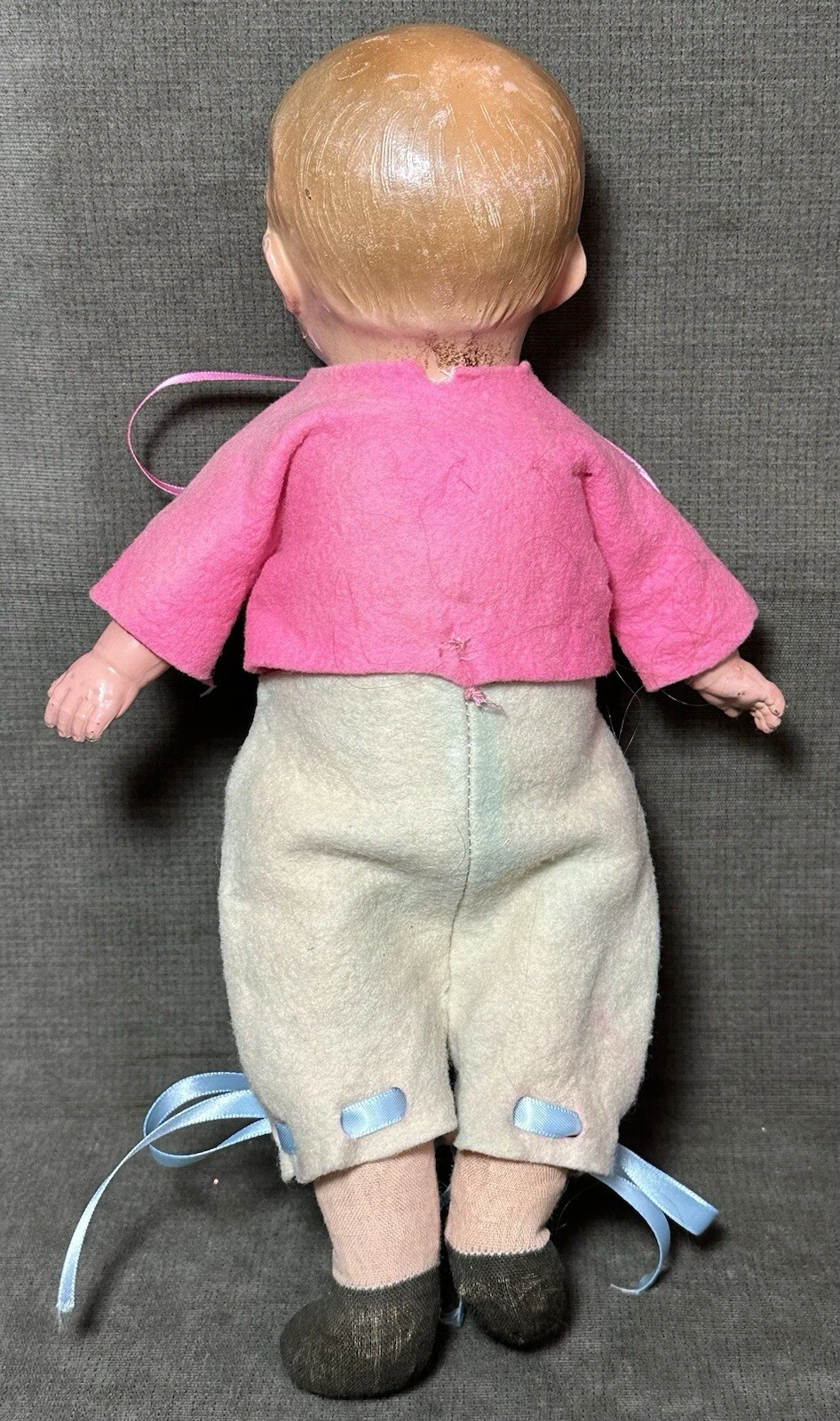  vintage grumpy composition stuffed doll side glancing eyes 