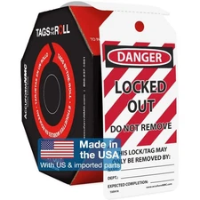 100  Danger Locked Out Do Not Remove Lockout Tags by-The-Roll,, Resists Tears