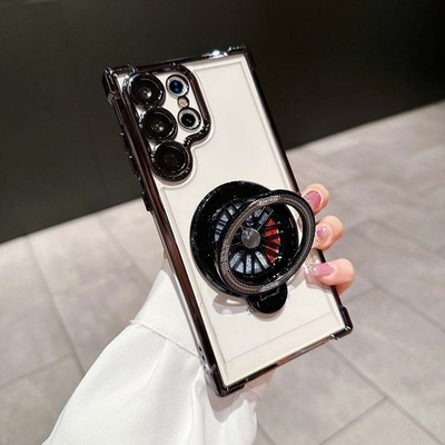 For Samsung Galaxy S25 Ultra S24 S23 S22 Ring Stand Clear PhoneCase W/ Lens Film