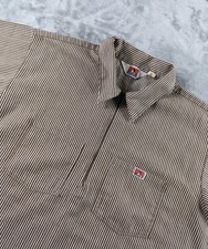 VTG Ben Davis Shirt Mens XL Brown Stripe 1/2 Zip Short Sleeve Talon Zip USA 90s
