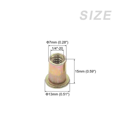 Rivet Nuts (1/4"-20) 100Pcs, Carbon Steel Threaded Insert Nuts - Picture 2 of 5