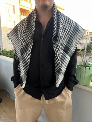 Authentic Palestinian Kufiya Black White Handwoven Checkered Scarf Handmade