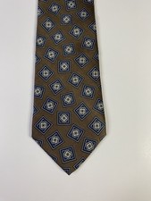 Stafford Collection Silk Neck Tie Brown Blue Geometric Diamond Pattern Classic
