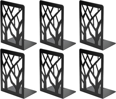 MaxGear Book Ends Tree Design Modern Bookends for Shelves, 3 Pairs, Black 