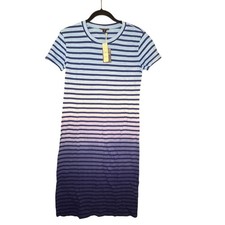 J Crew Striped T Shirt Dress NEW Garment Dyed Midi Blue Sz S Ombre Casual Basic