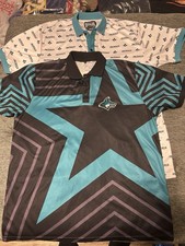 Dallas Jackals Rugby Official Polo Shirt White All Over Print + Black W/ Logo XL