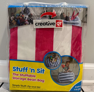 new creative qt stuffed animal storage bean bag chair stuff'n sit 38''pink white