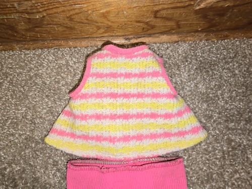 Tippee Toes Doll Outfit Mattel Shirt Tights Clothes Pink & Yellow Stripes 1979 - Picture 2 of 9