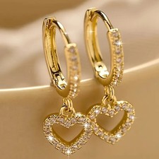 18K Gold Plated Heart Crystal Hoop Drop Earrings Women Girls Jewellery Xmas Gift
