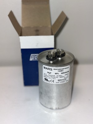 MARS Motor Run Capacitor Round 50 MFD 440/370 VAC Dual Voltage Rated 14251