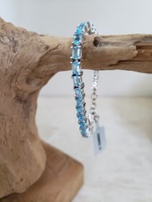 GEMPORIA Swiss Blue Topaz, Sterling Silver Tennis Bracelet 6 to 7 inches - New