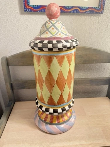 Mackenzie Childs 17” Tall Canister Victoria + Richard Signed Dated 10/17/1998