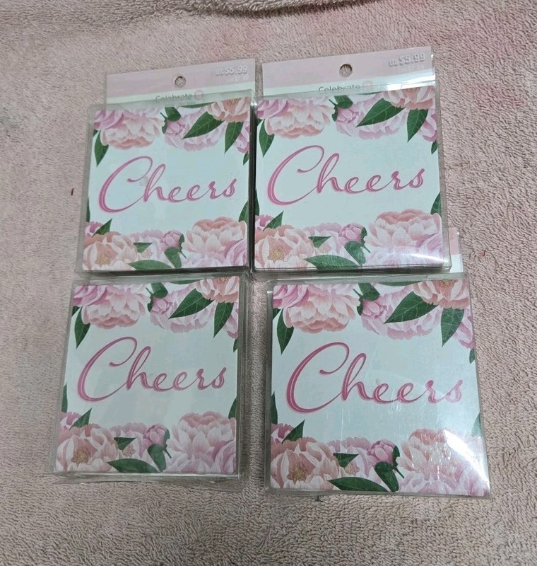 4 Sets of Cheers Round Paper Coasters 3.5” NEW Sealed