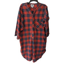 Vtg 80s Woolrich Flannel Shirt Dress Large Red Plaid Made in USA Cabin Core Midi
