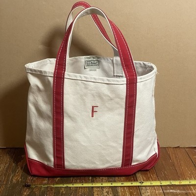 Vintage LL Bean Boat & Tote Bag Medium USA Made Canvas Red Short Straps F