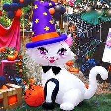 6ft Halloween Inflatable Cat with Pumpkin for Harvest Decorations Animated Blow