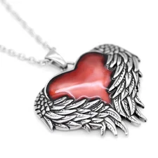Women Stainless Steel Guarded Heart Necklace Angel Wings Love Pendant