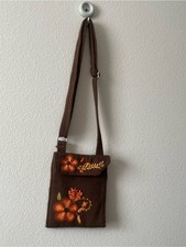New Peruvian Embroidered Baby Alpaca Cell Phone Crossbody Bag Orange Floral