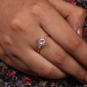 Authentic Natural Moonstone Minimalist Gemstone Ring Dainty 925 Silver Gold Plated Jewelry