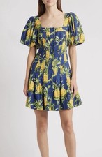 Farm Rio Navy Blue Delicate Pineapple LENZING ECOVERO EUROFLEX Mini Dress Size M