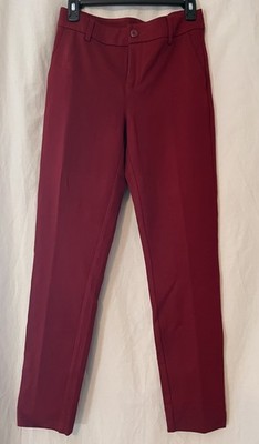 CAbi Ava Trousers Rhubarb Red Maroon Skinny Pants Slacks Pockets Split Cuff Sz 4