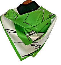 35"x35"Green Pattern Print Pure Mulberry Twill Silk 14momme Scarf 88x88cm6-11