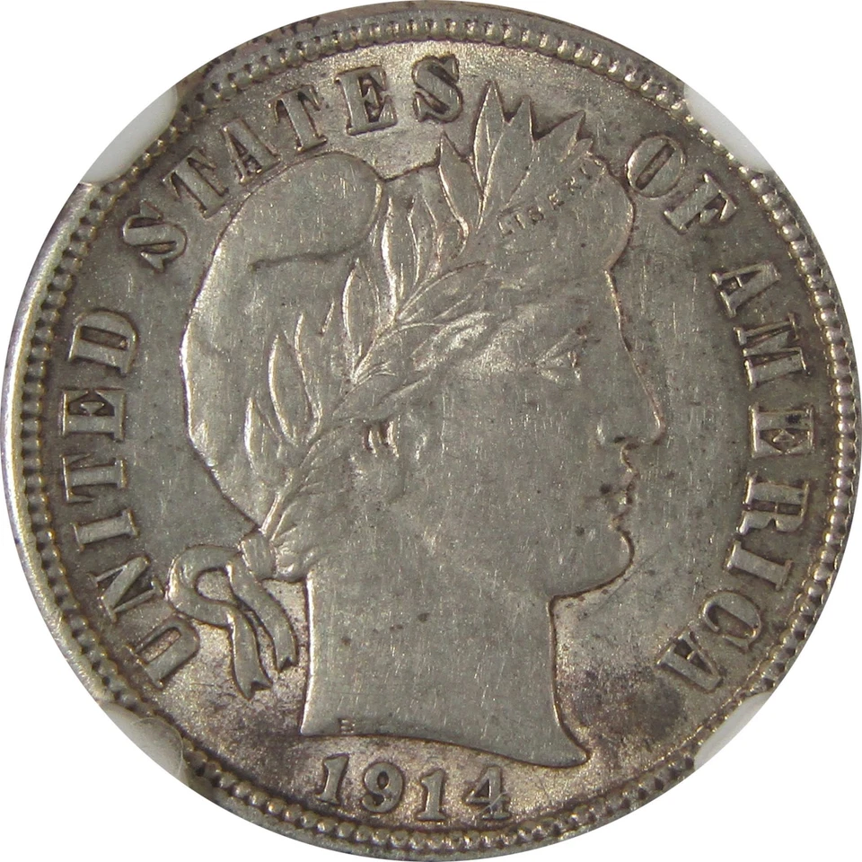1914 Barber Dime AU 58 NGC Silver 10c Coin SKU:I22555 - Image 3 of 4
