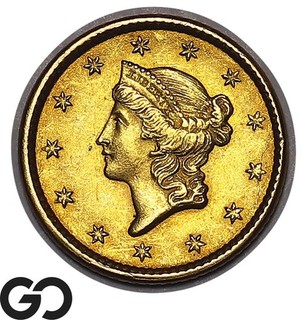 1851 Gold Dollar $1 Liberty Head Type 1 Choice BU Deep Golden Honey Color!