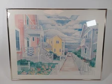 Vintage Paul Brent 1980s Seaside Series: Beachwalk Framed Lithograph 22x28