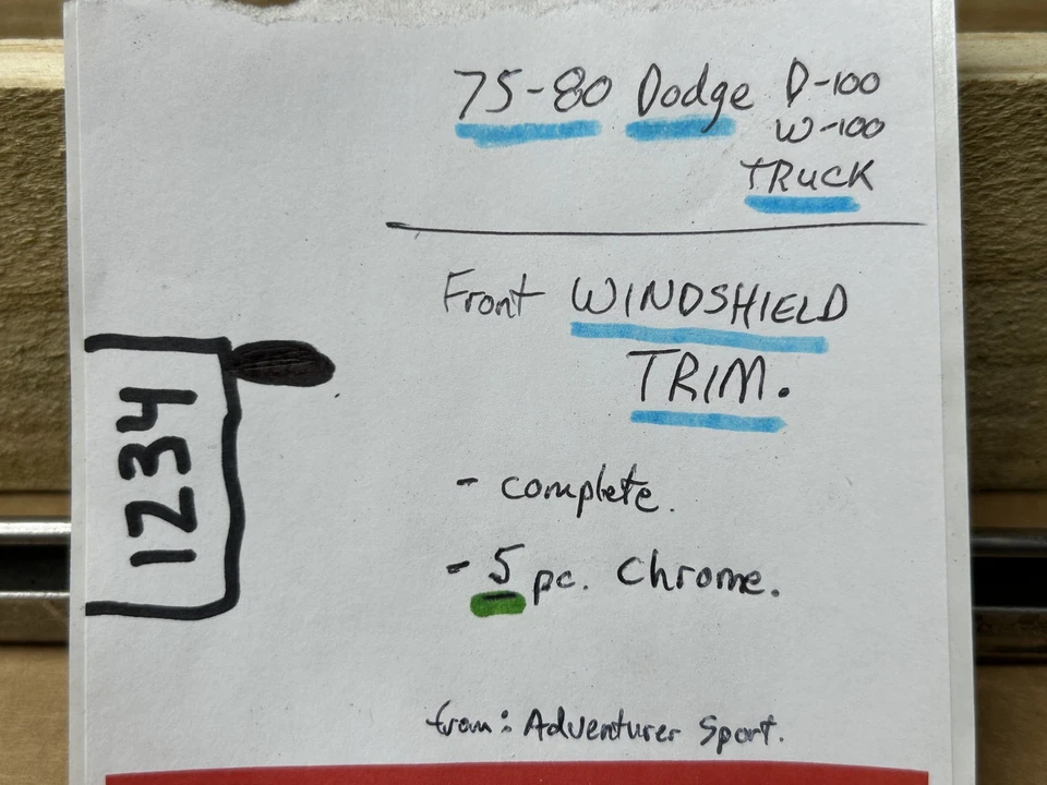 72-80 Dodge D100 W100 TRUCK - Chrome 5 Pc Windshield TRIMS Surround window TRIM - Image 2 of 4