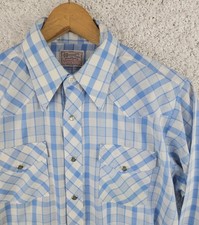 Vtg H Bar C Mustang Permanent Press Long Tail Pearl Snap Shirt Men's Large USA