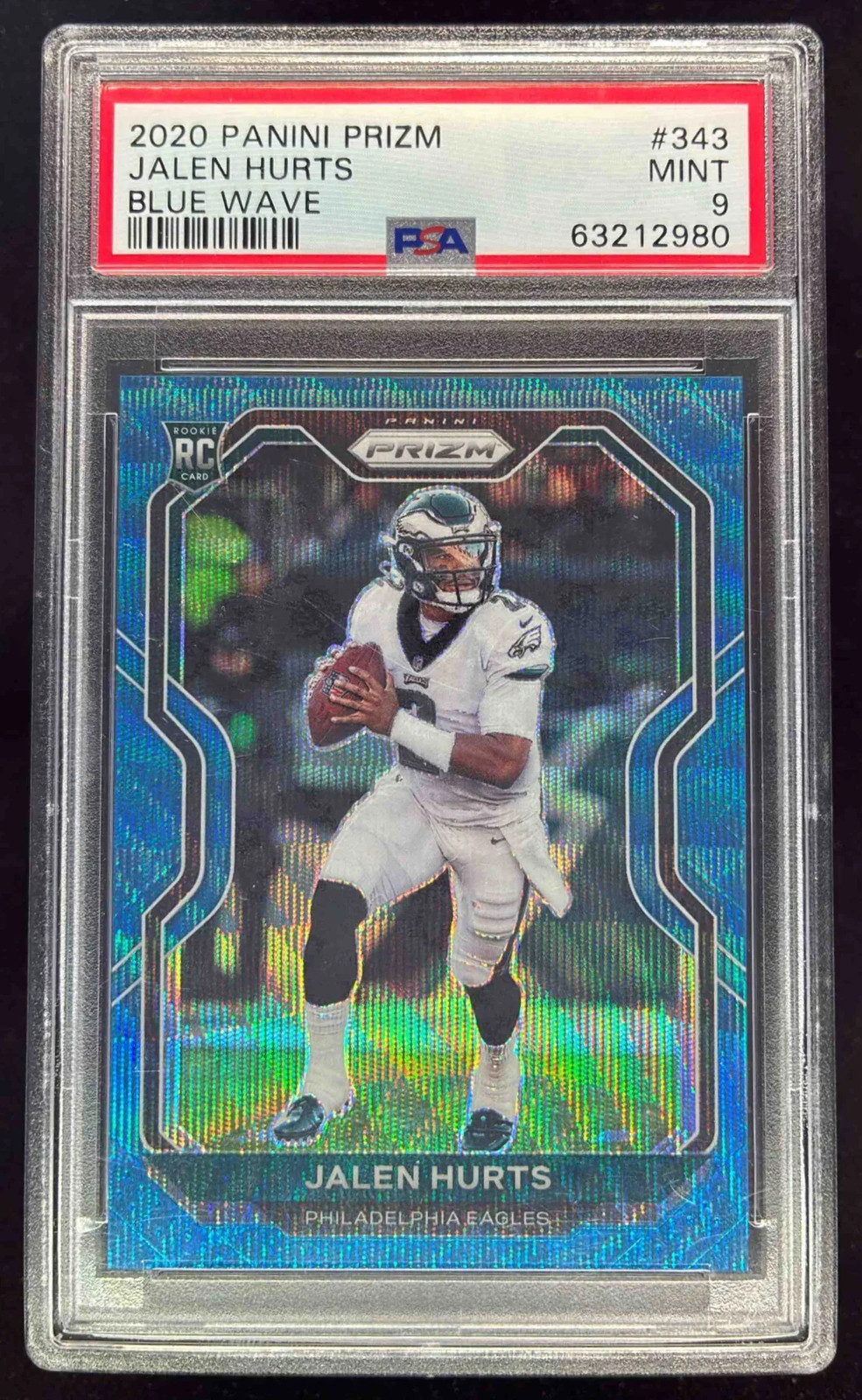 2020 Panini Prizm Prizm Blue Wave #343 Jalen Hurts RC /199 PSA 9