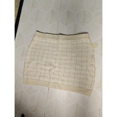 Francescas Cream Gold Plaid Knit Mini Skirt XL NWT Boucle Textured Stretch