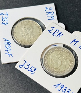Impero tedesco 2 Reichsmark Schiller & Lutero set (82.6)