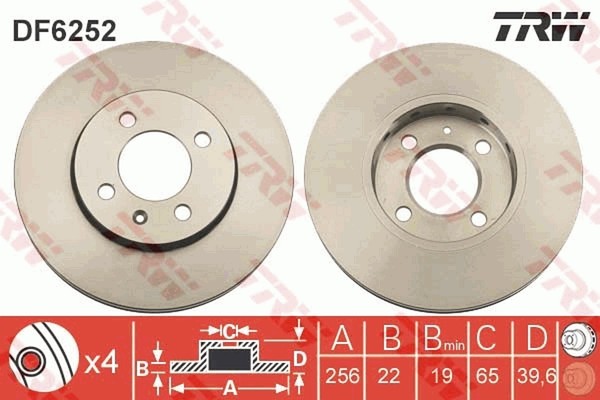 2X Bremsscheibe Trw DF6252 FüR Vw Up Skoda Citigo Seat Load 122 121 BL1 KF1 BL2-image