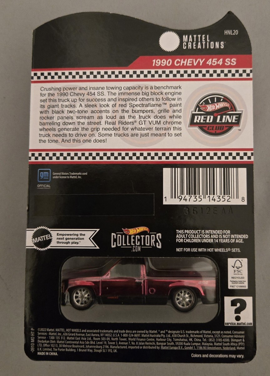 Hot Wheels Red Line Club RLC 1990 Chevy 454 SS Pickup Truck Black