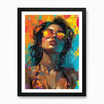 Frau oder Mädchen in Sonnenbrille Kunst Pri gerahmtes Wandbild Poster Leinwanddruck Bild